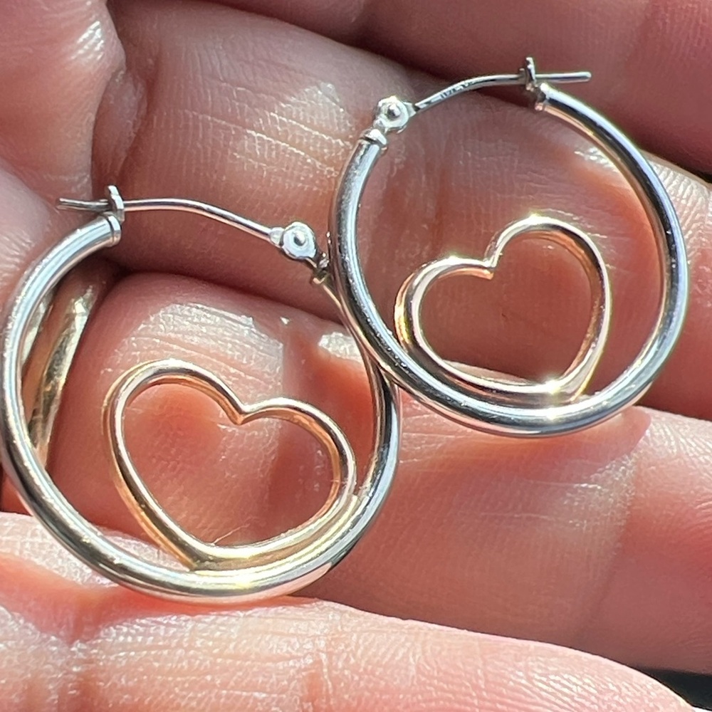 14K JCM Dual-Tone Heart Hoop Earrings